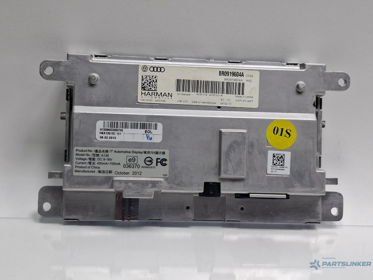 Display navigatie AUDI A4 IV 8K2, B8 2007 - 2015 TDI CAGB, CJCB, CSUB 8R0919604A