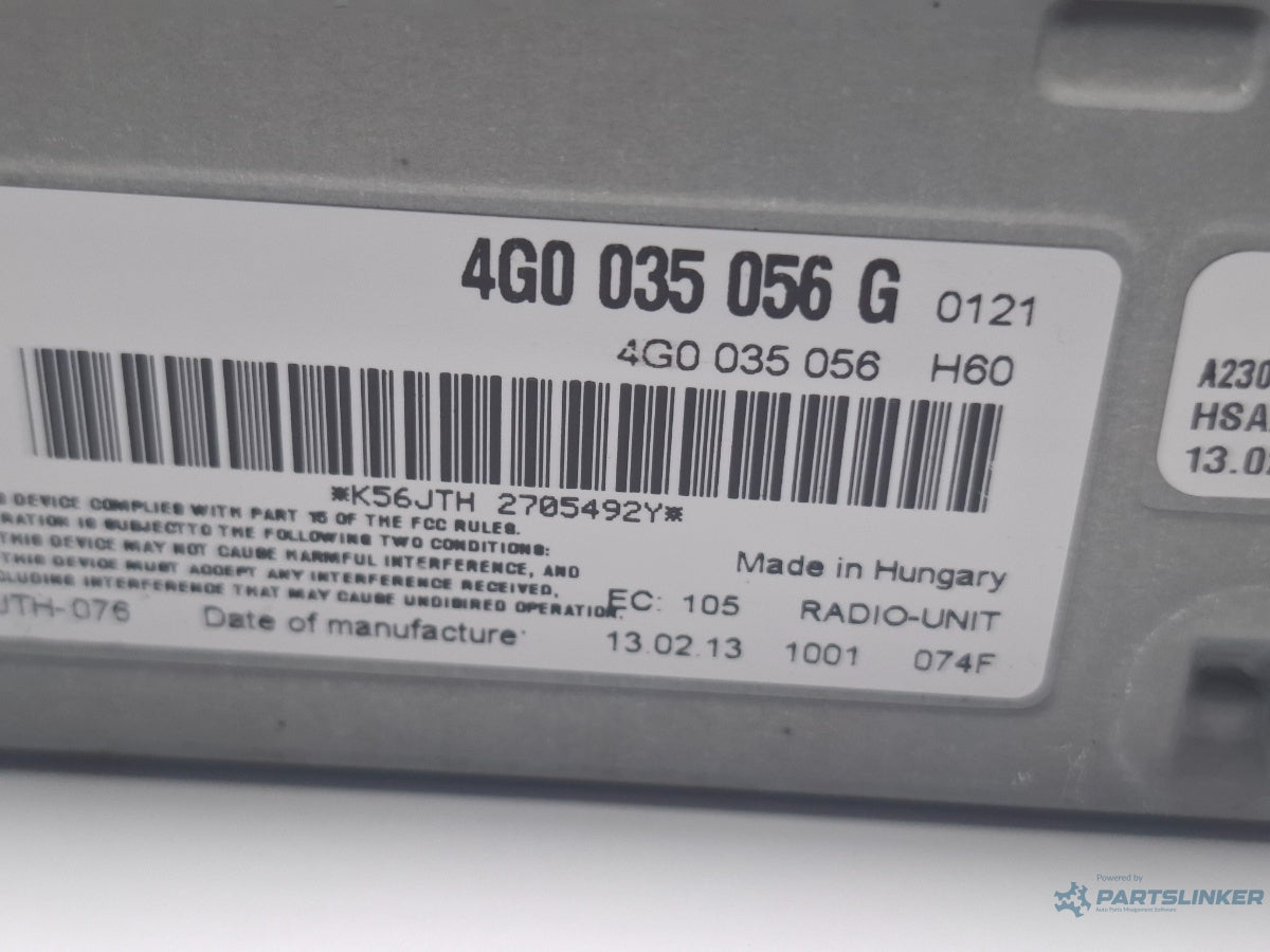 Unitate radio AUDI A4 IV 8K2, B8 2007 - 2015 TDI CAGB, CJCB, CSUB 4G0035056G , 4G0035056