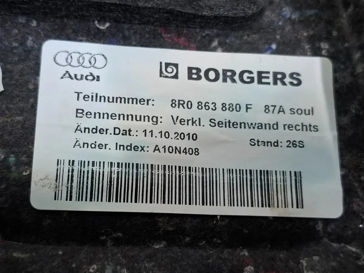 Panou capitonaj lateral inferior portbagaj dreapta AUDI Q5 8RB 2008 -> 2.0 TDI quattro CAHA, CGLB, CMGA 8R0863880F