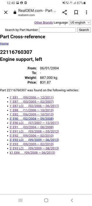 Suport motor n46 n45 2.0i e87 e90 e84 x1, 6760307, 6764574