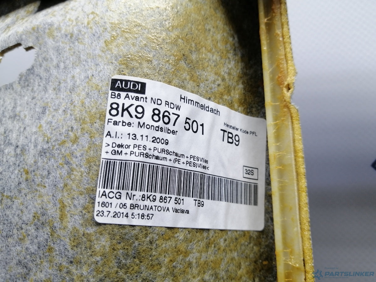 Plafon textil AUDI A4 IV Avant (8K5, B8) [ 2007 - 2015 ] TDI (CJCD, CMFB, CSUA) 110KW|150HP 8K9867501