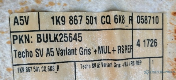 Plafon textil VOLKSWAGEN GOLF VI Variant (AJ5) [ 2009 - 2013 ] TDI (CAYC) 77KW|105HP 1K9867501CQ