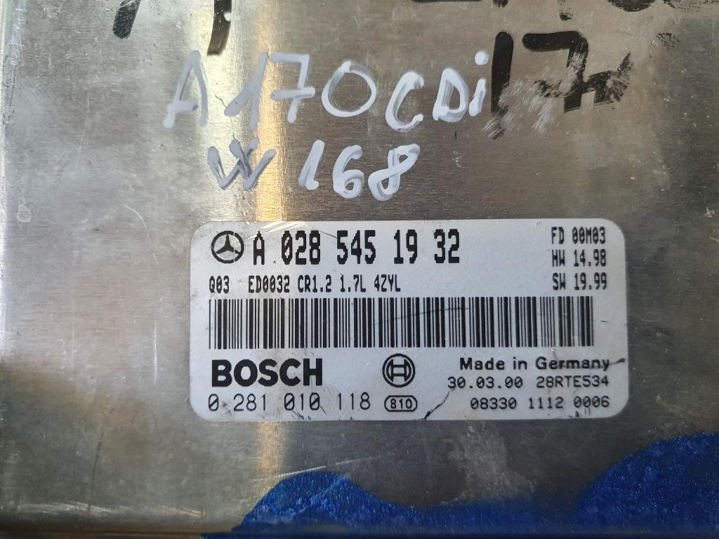 Calculator ECU motor  MERCEDES-BENZ A-CLASS W168 1997 - 2005 1.7 A 170 CDI OM 668.940 BOSCH 0281010118  A0285451932