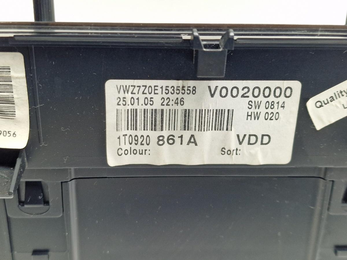 Ceas de bord VOLKSWAGEN TOURAN 1T1, 1T2 2003 - 2010 1.9 TDI BKC, BLS, BXE SIEMENS VDO 1T0920861A