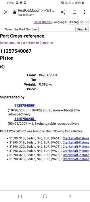 Piston bmw e90 e87 e83 e85 z4 x3 e91, n46, 2.0i, 7540067, 757953
