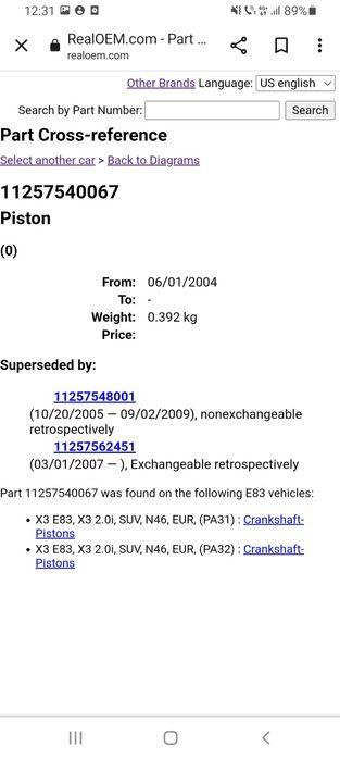 Piston bmw e90 e87 e83 e85 z4 x3 e91, n46, 2.0i, 7540067, 757953