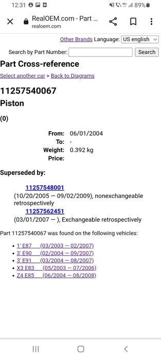 Piston bmw e90 e87 e83 e85 z4 x3 e91, n46, 2.0i, 7540067, 757953