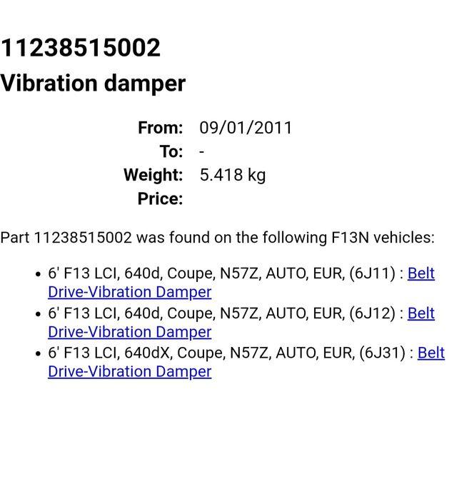 Fulie vibrochen bmw f10 f11 f30 f07 f13 f26 f15 3.5xd 4.0d 4.0xd 313cp
