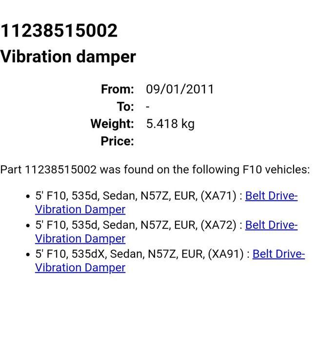 Fulie vibrochen bmw f10 f11 f30 f07 f13 f26 f15 3.5xd 4.0d 4.0xd 313cp