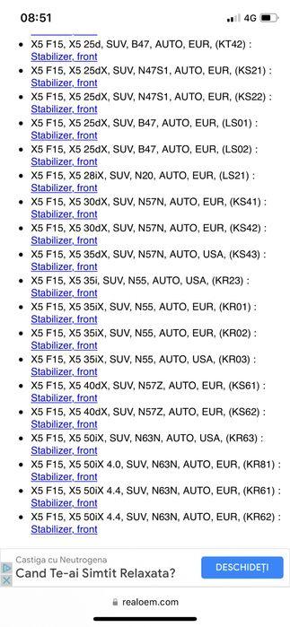 Bara stabilizatoare spate bmw F15 F16 X5 X6, 2012-2019, 6863638