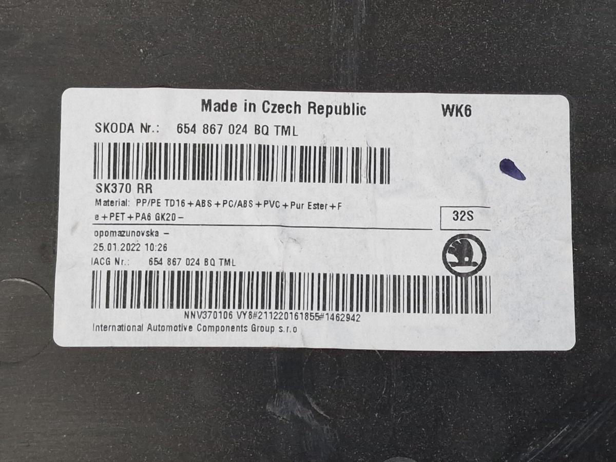 Tapiterie panou portiera spate dreapta spate SKODA KAMIQ [ 2018 -> ] 1.5 TSI ACT EVO DPCA 654867024BQ